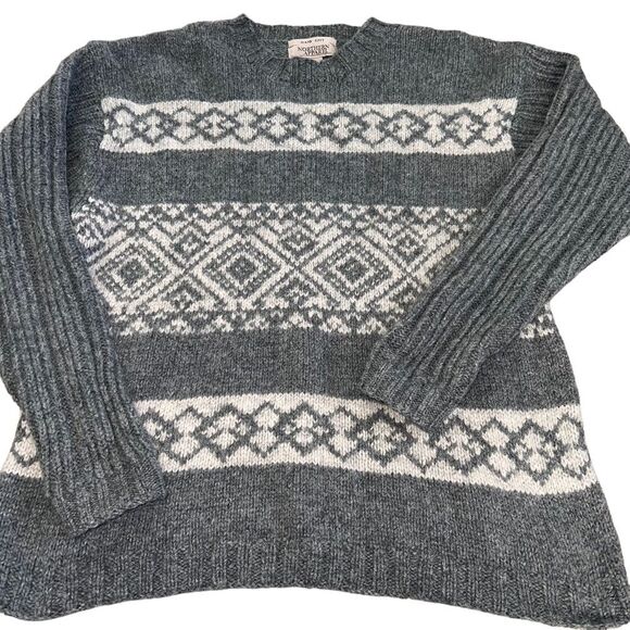 Hand Knit Northern Apparel 100% Shetland Wool Argyle Sweater Large Gray - Picture 3 of 8